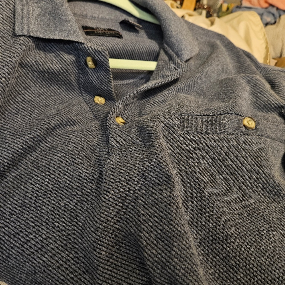 2for$20 SRT easy care blue pull over collar button down golf business casual med - Picture 6 of 6